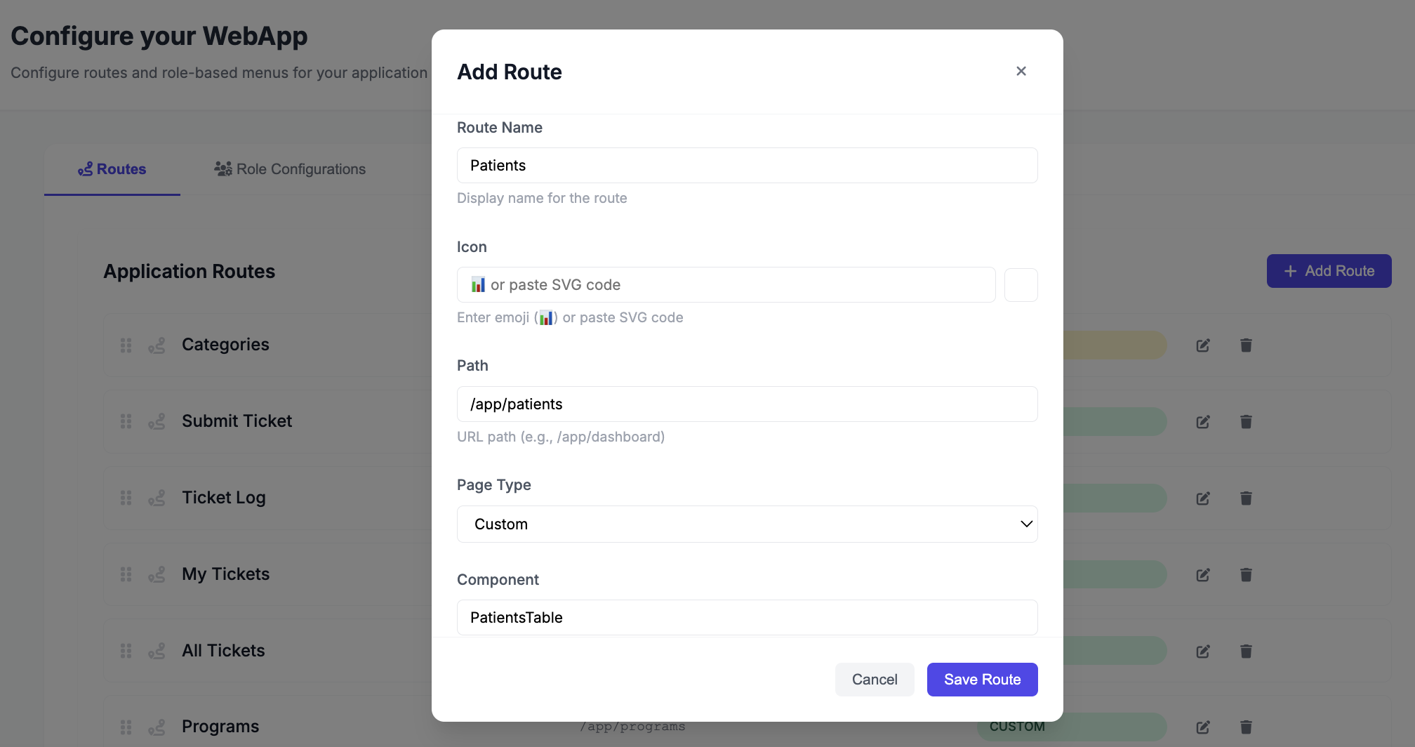 Appbuilder Custom Route