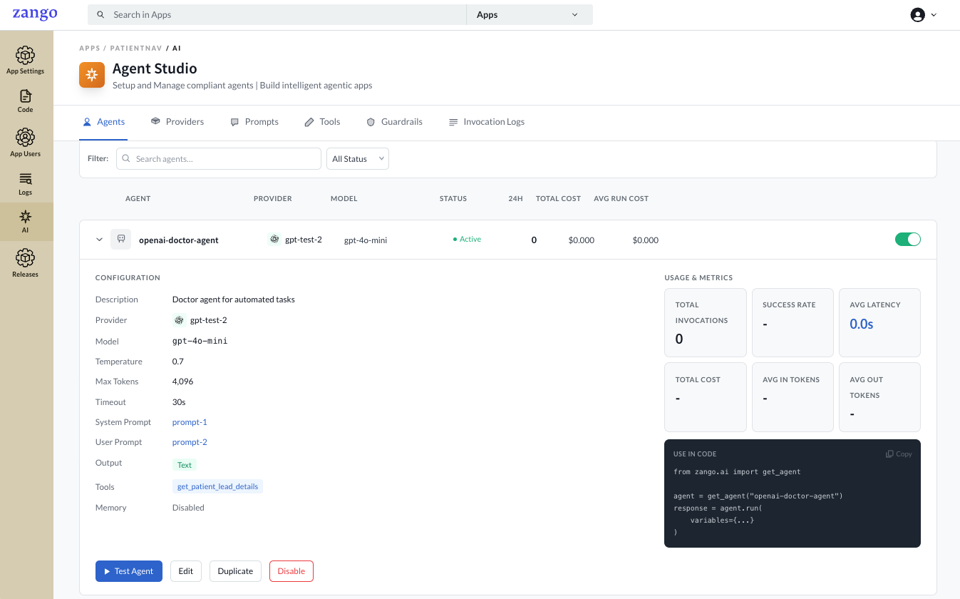 Configuring an agent in the App Panel