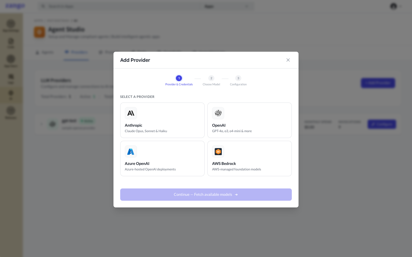 Configuring an LLM provider in the App Panel